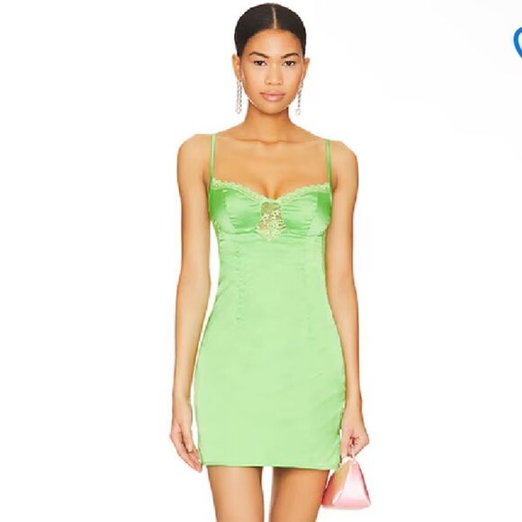 superdown Dresses & Skirts - NWT Superdown Ava green mini dress satin slip lingerie strappy Revolve S